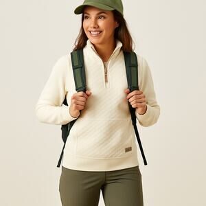 L.L.Bean Cream Quilted Quarter Zip Pullover Women’s M Hiking Outdoor Sweatshirt